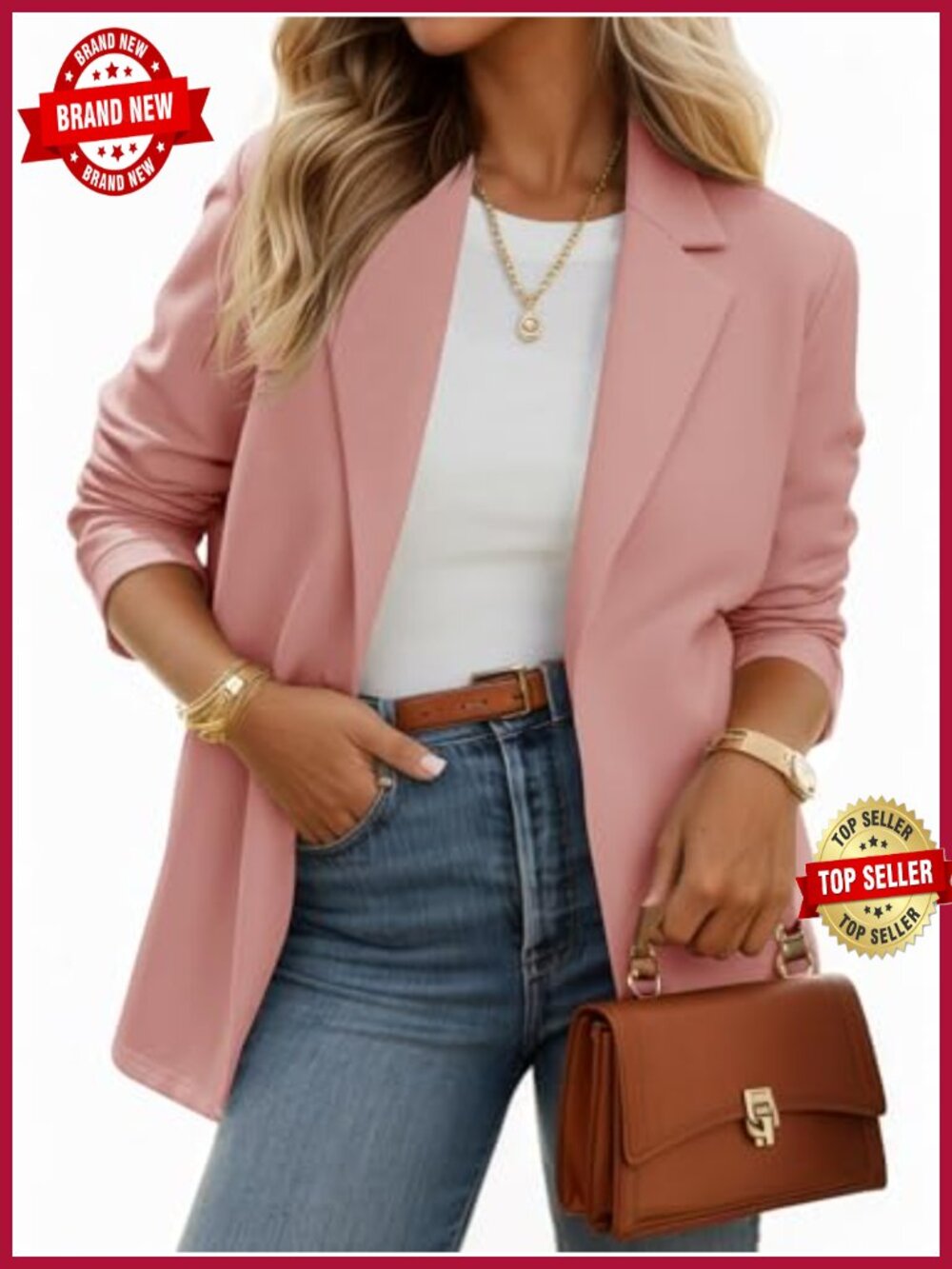 Casual Knit Blazer Long Sleeve Open Front Work Office Suit Jacket with Pockets